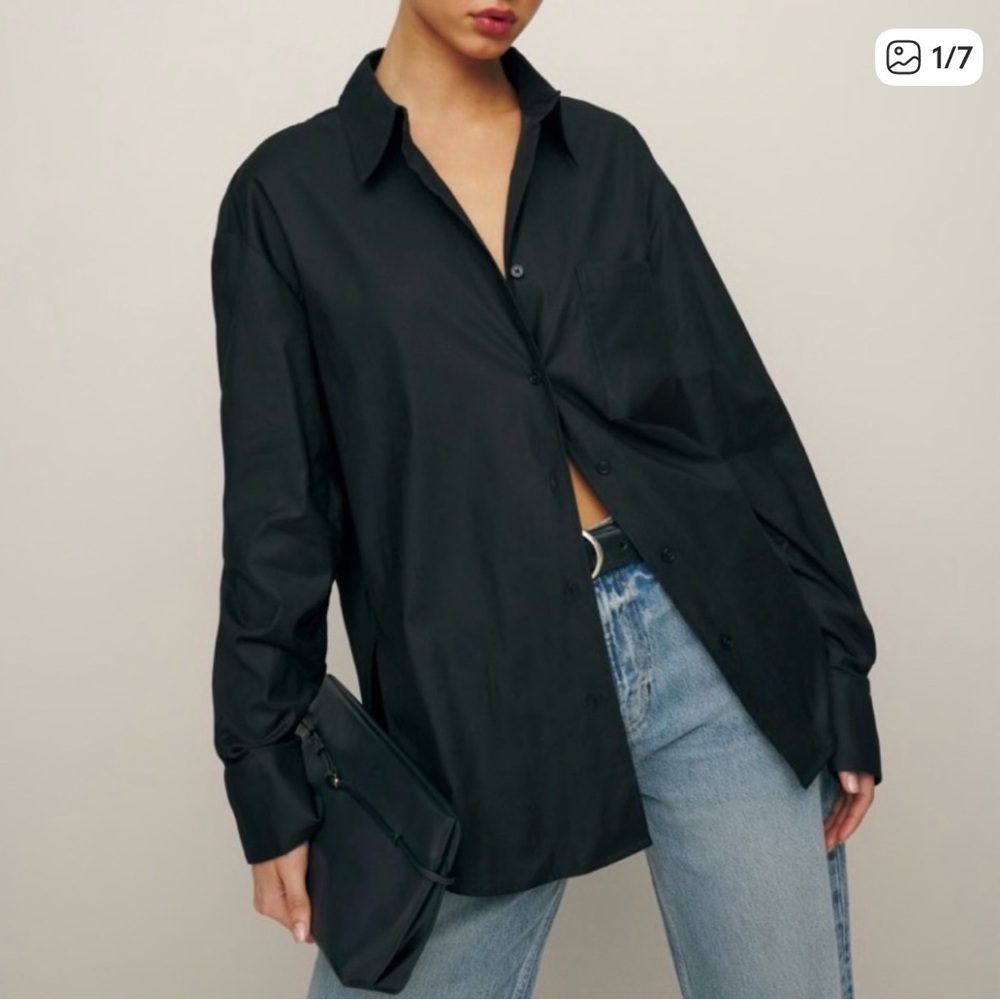 Reformation Black Oversize Button-Down Shirt